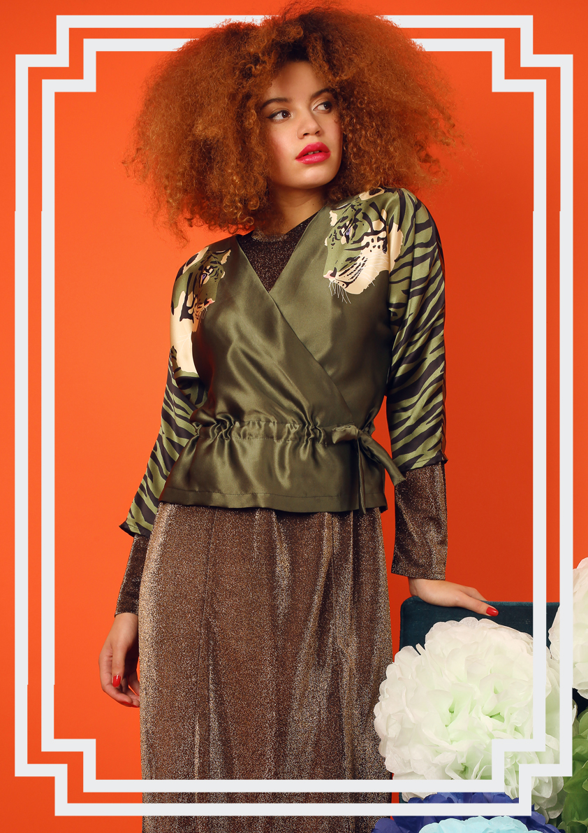 Cleo Ferin Mercury AW18 Designer Tiger Print Silk Satin Wrap Up Top Blouse.jpg