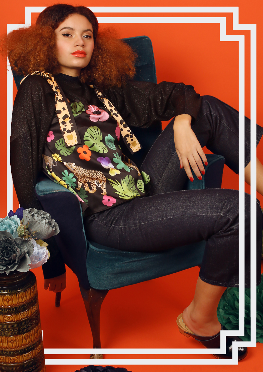 Cleo Ferin Mercury AW18 Designer Floral Print Camisole Top with Leopard Print Straps.jpg