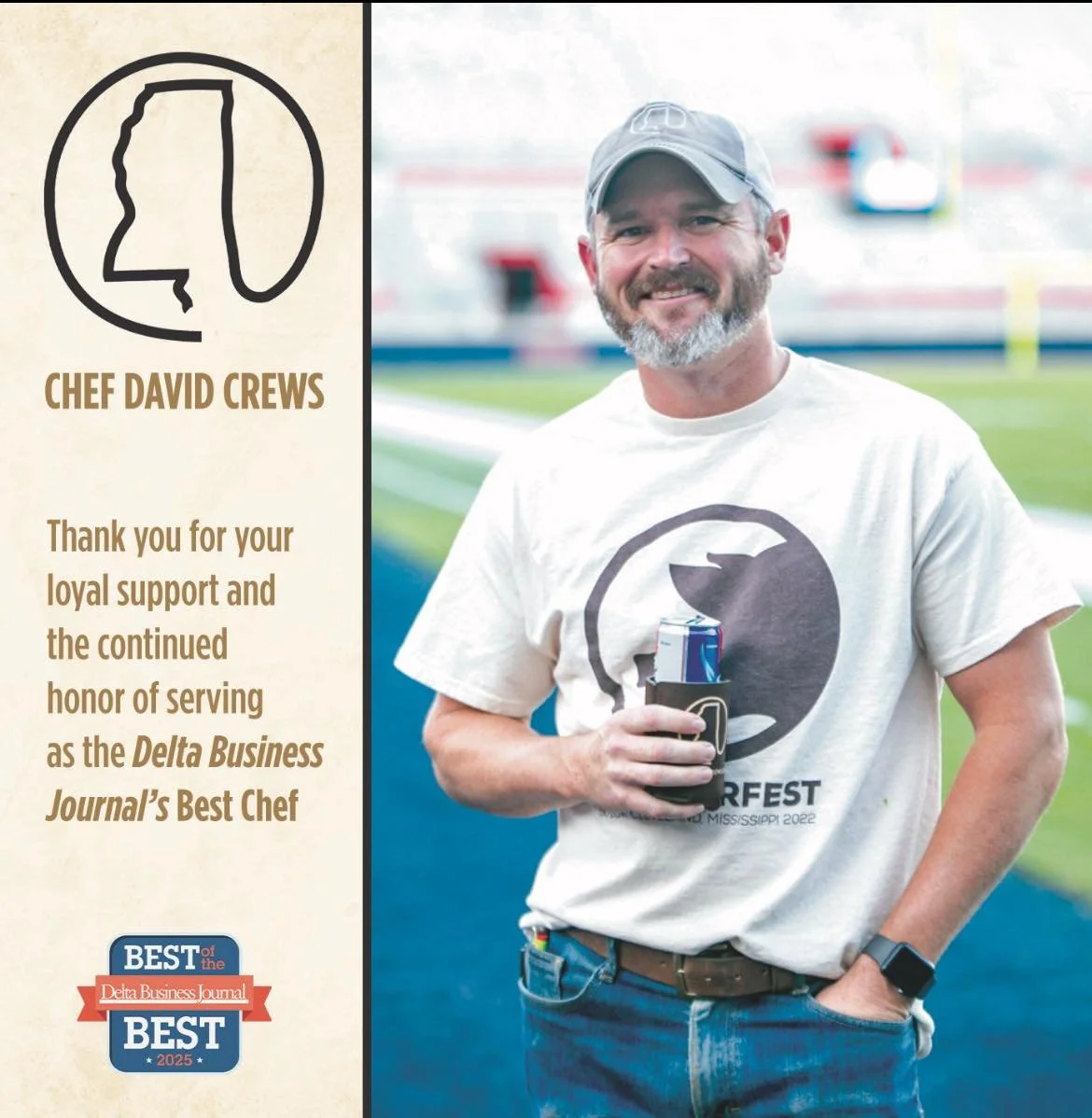 Now that I have slowed down a little.. A huge Thank you to everyone that voted me &ldquo;best chef&rdquo; in the Delta Business Journal best of 2025!