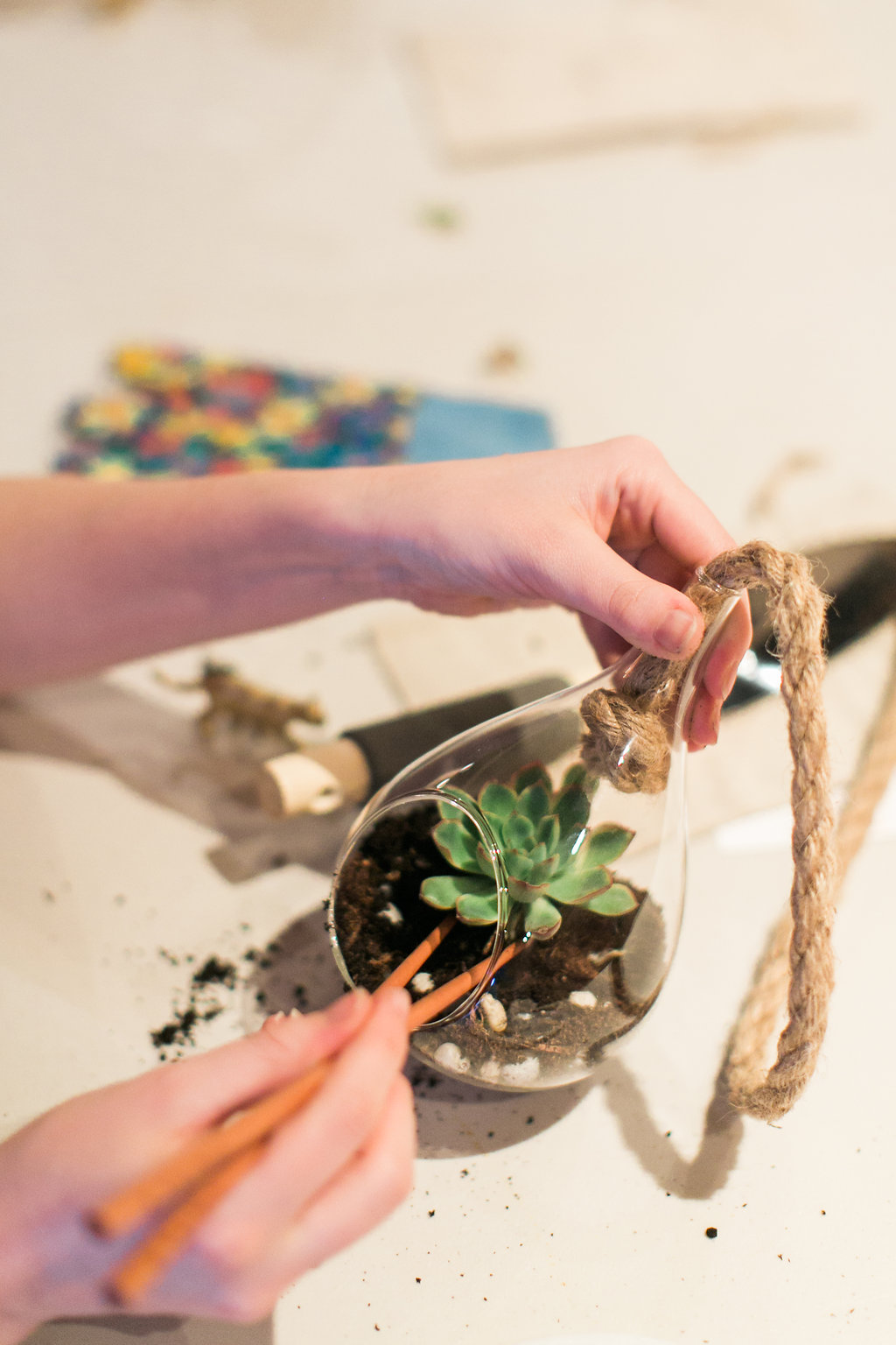 A secret trick I use for working in these small spaces: chopsticks!