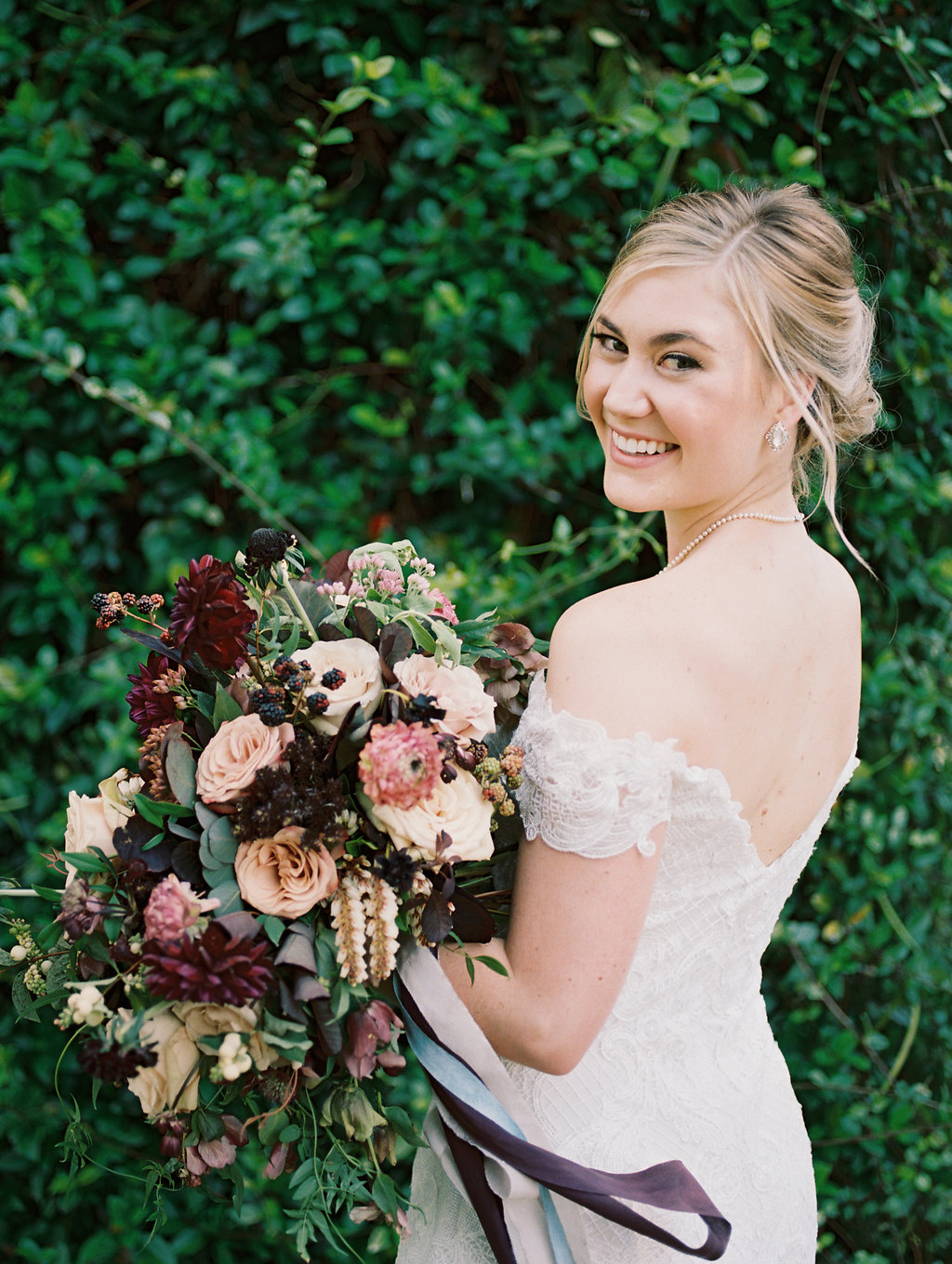 Burgundy and Cream Wedding Flowers - Lush Bridal Bouquet