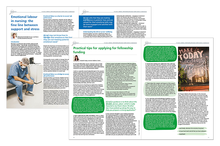 Sample spreads from Inspire health research journal