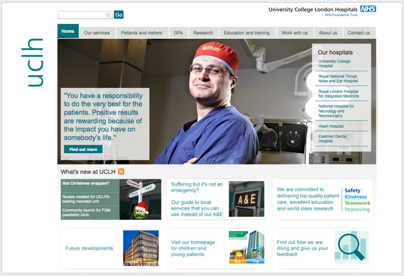 Hospital website home page screenshot
