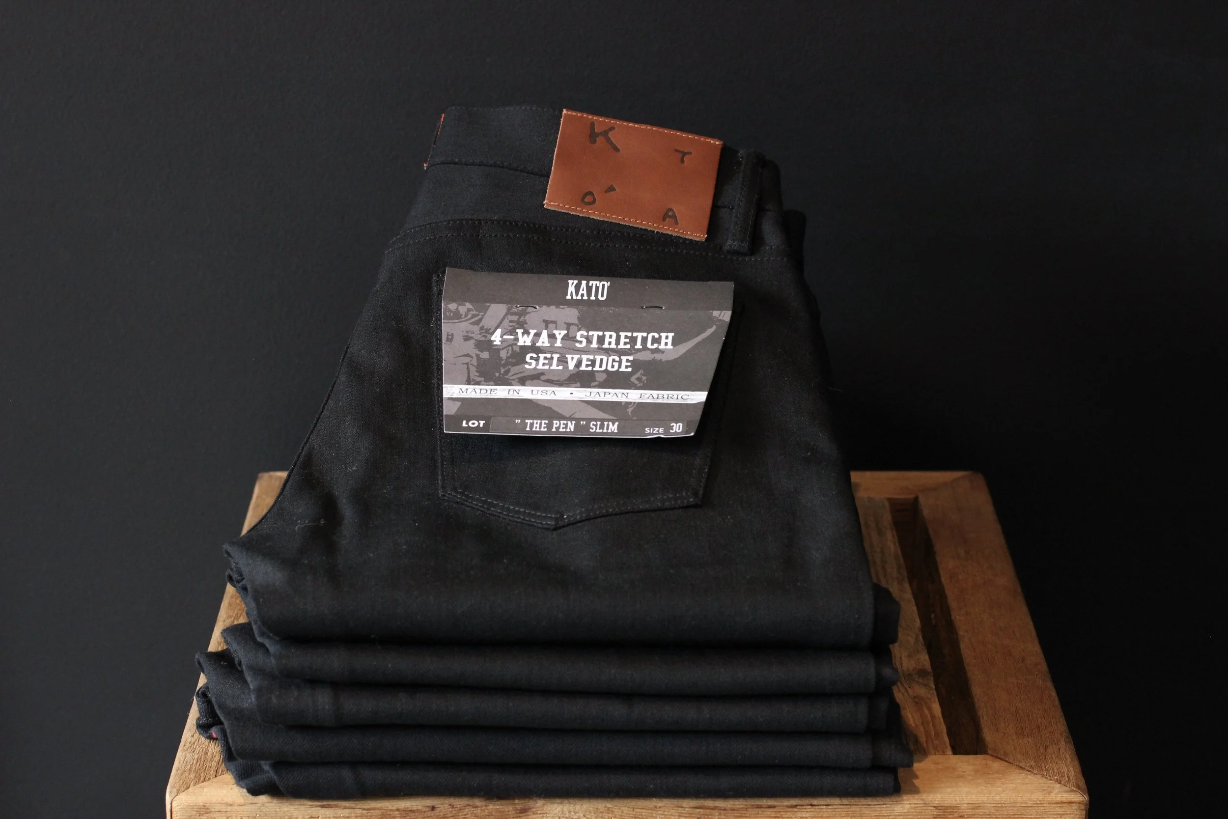 Kato Brand "The Pen" Slim 10.5 oz. DOUBLE BLACK 4-Way Stretch SELVEDGE