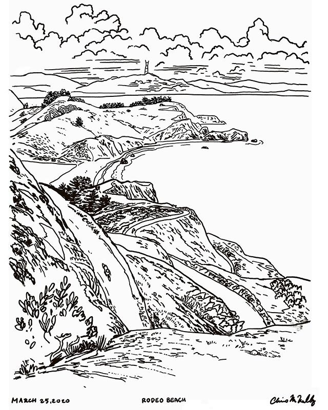 Who wants to color? First in a series of drawings available for download, print out and coloring on.  Link in Bio.

Packed with sketchbook, chair, sandwich, and frosty, I pedaled up to the Battery Townsley bunker. The WWII cement battery overlooks Ro