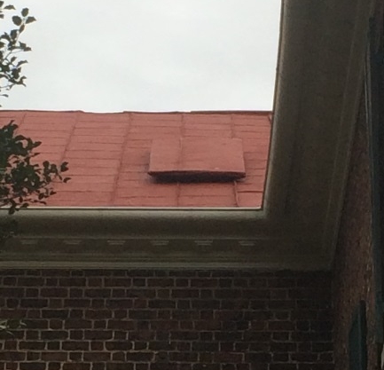 The raised covered section of roof is where a hole was cut and used as a lookout so Union signal officers could see how the Battle of Lynchburg was unfolding.