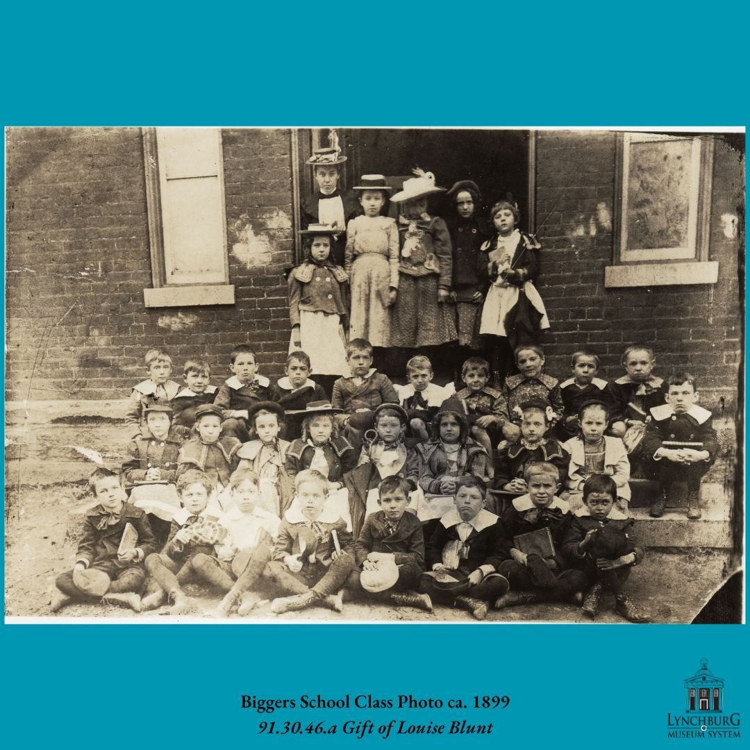 📣 Weekly Artifact Spotlight #14:

This photograph shows a group of students and their teacher in front of Biggers School during the spring term of 1899. The school stood at the corner of Fifth and Madison Streets and was named for Lynchburg's first 