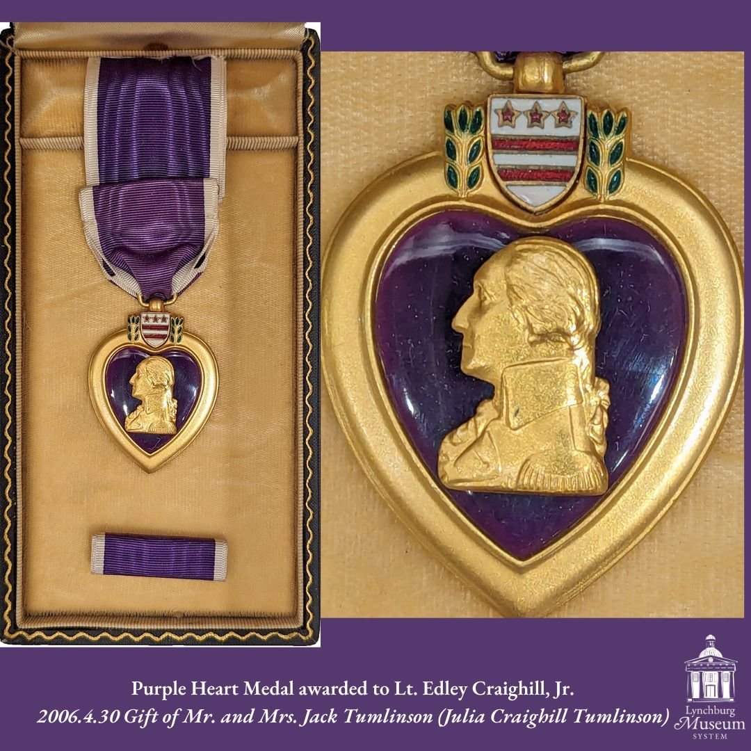 📣Weekly Artifact Spotlight #15:

This Purple Heart medal was awarded to Lt. Edley Craighill, Jr. (1920&ndash;1944), of Lynchburg. It is one of seven Purple Hearts in the museum&rsquo;s collection.

Craighill lost his life in World War II during the 