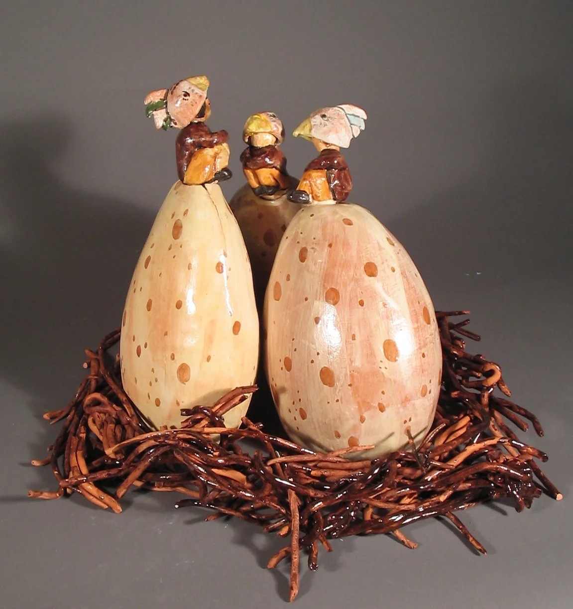 Clay Egg Flasks in Nest