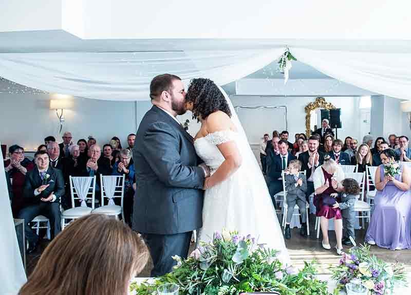 Chichester Bride and Groom's first kiss