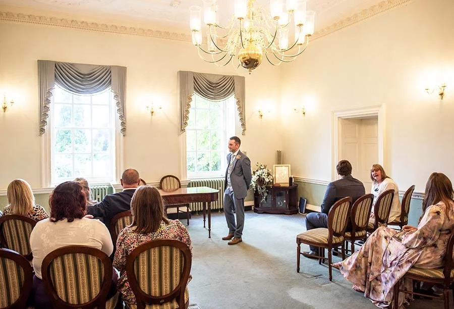Interior of Park House Registry Office in Horsham, West Sussex before the wedding, showing elegant décor and ceremony space.