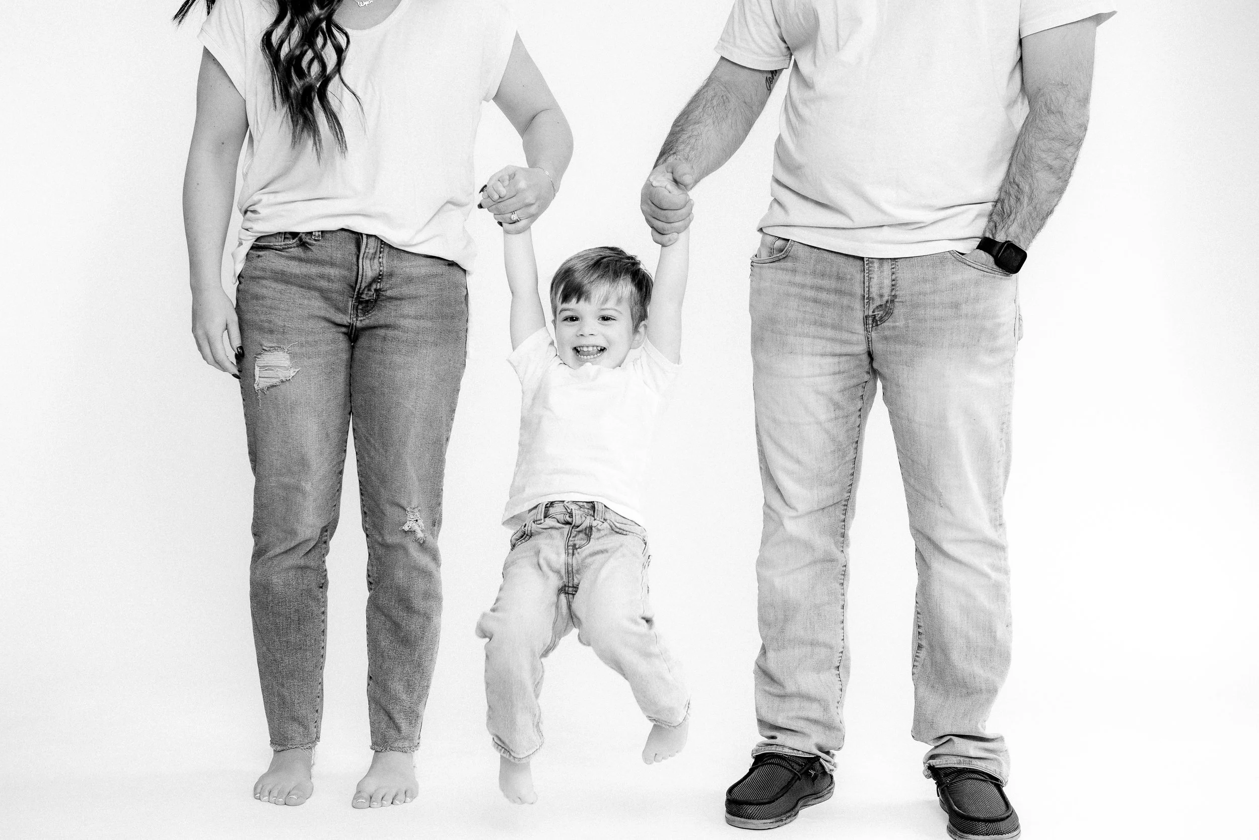 Studio family portrait Gibsonville NC — parents with young child, Alison Tapp Photography