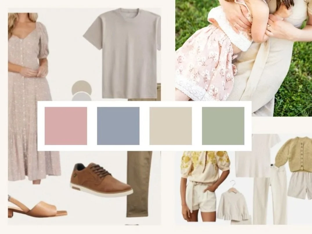 Session planning mood board for family photography — neutral outfit inspiration, Alison Tapp Photography