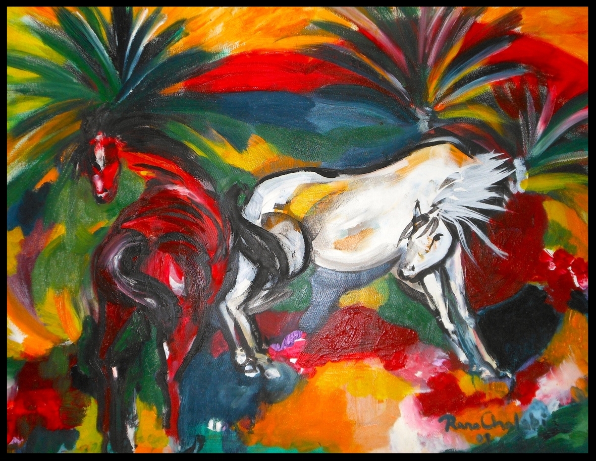 Horses Prancing With Palms