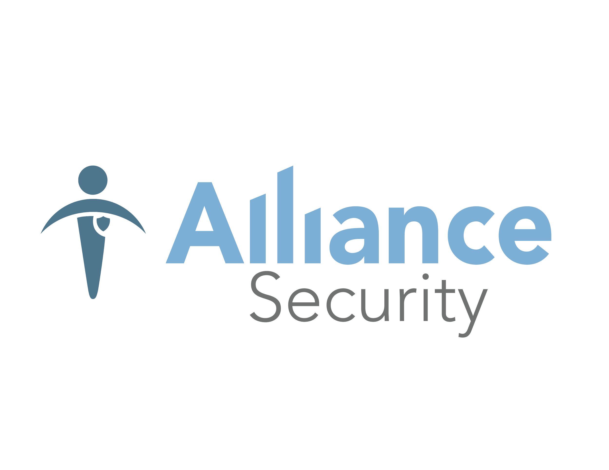 Logo for Alliance Security featuring a stylized human figure with a shield element, alongside the text 'Alliance Security' in blue and gray