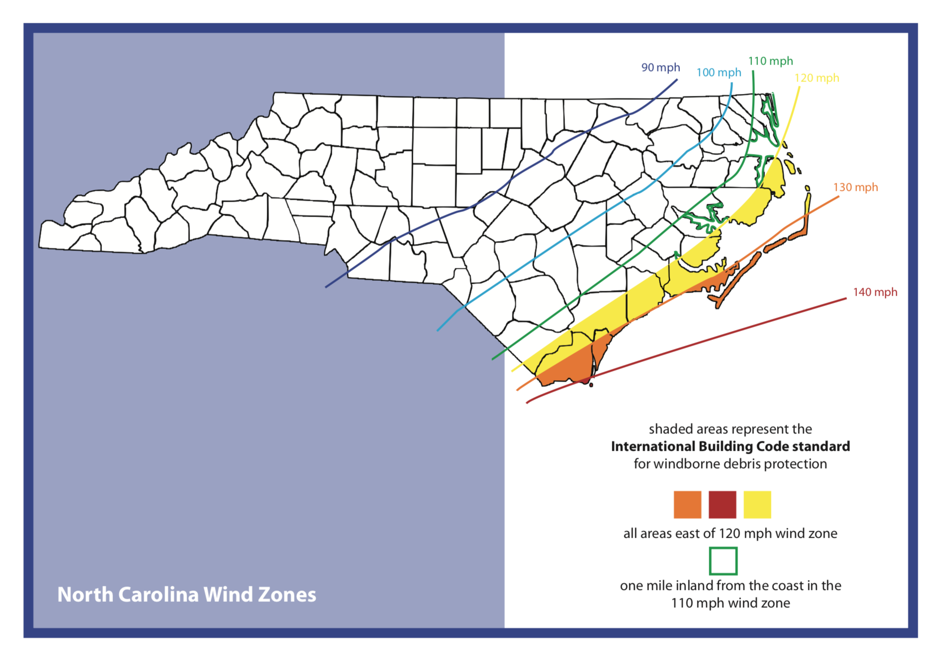 North Carolina wind zone map click to enlarge