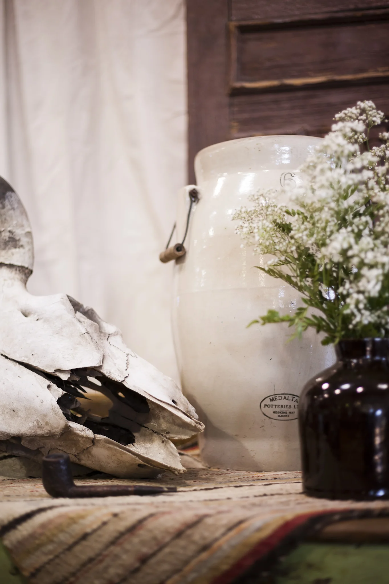 Antique Aged Vase and Decorative Skull