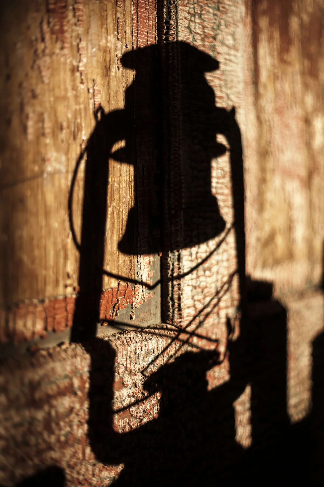 Distressed Door with a Shadow of a Hurricane Lamp Cast upon it