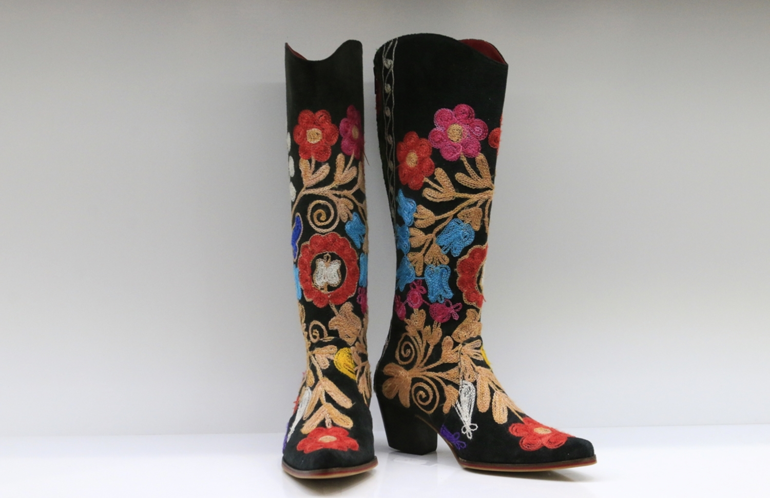 velvet embroidered boots