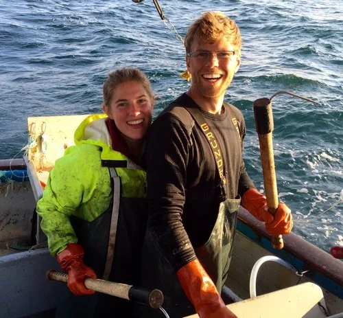 Cathryn Klusmeier and Jake Metzger fish on the F/V I Gotta as part of ALFA's apprenticeship program. Photo by Eric Jordan. 