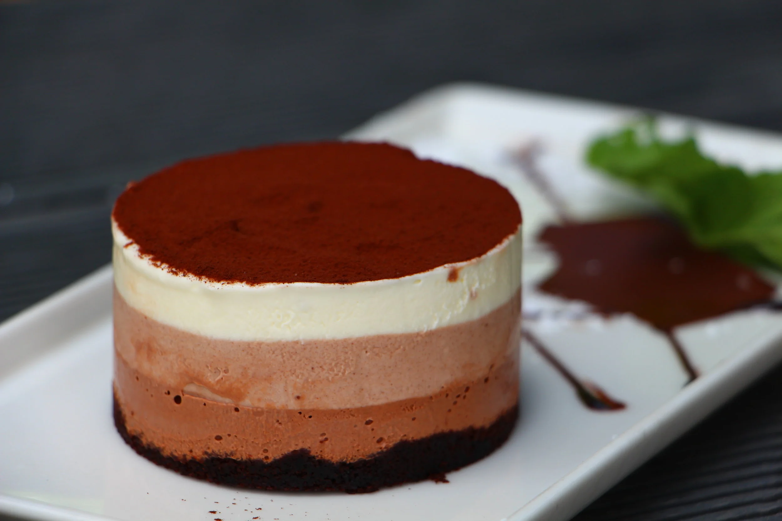 Triple-layered chocolate mousse cake is just perfection. ‘Nuff said! 
