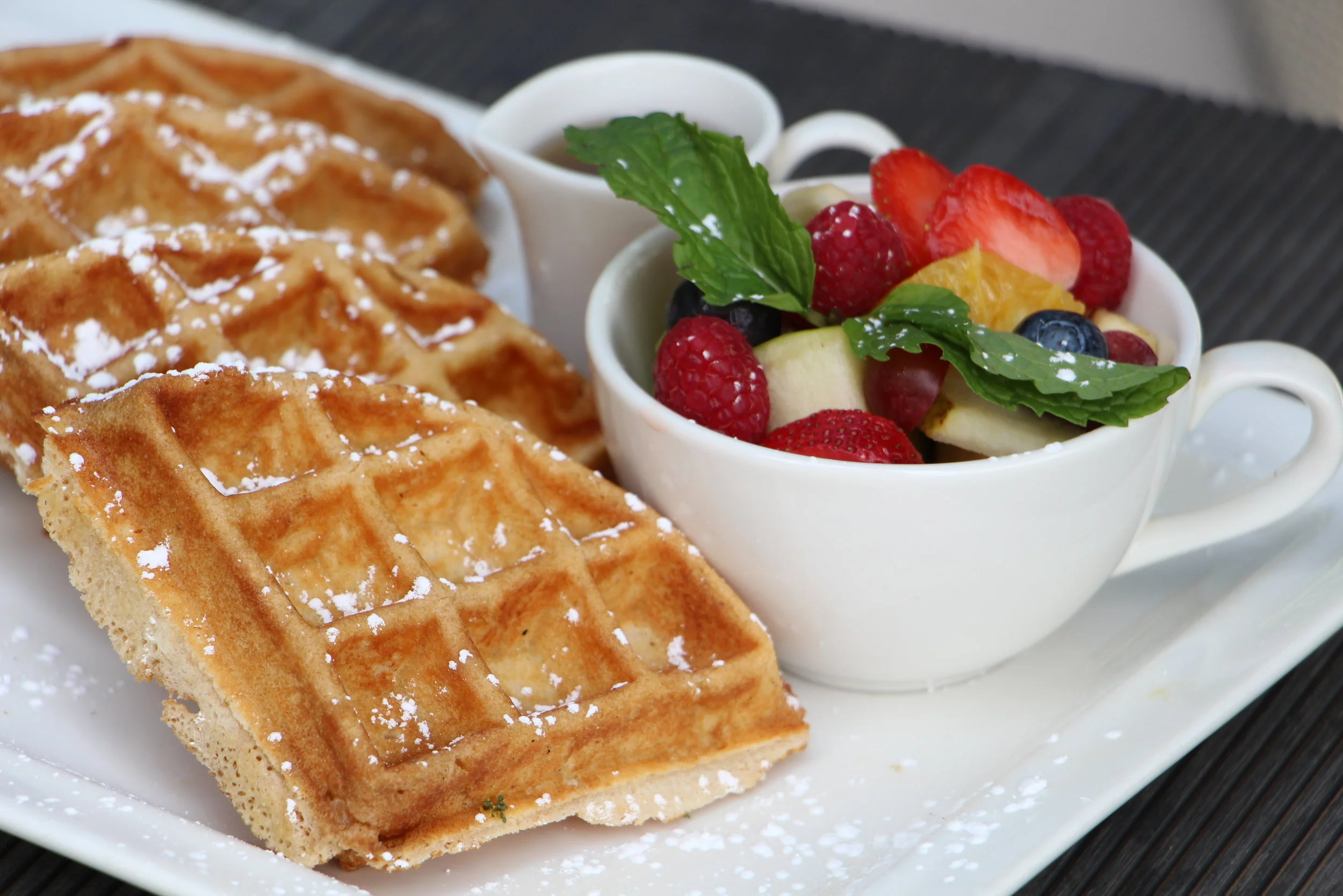 Breakfast is always a good idea - any time of day! Freshly-made and served warm, you can choose a side of fruit or a dollop of ice cream.