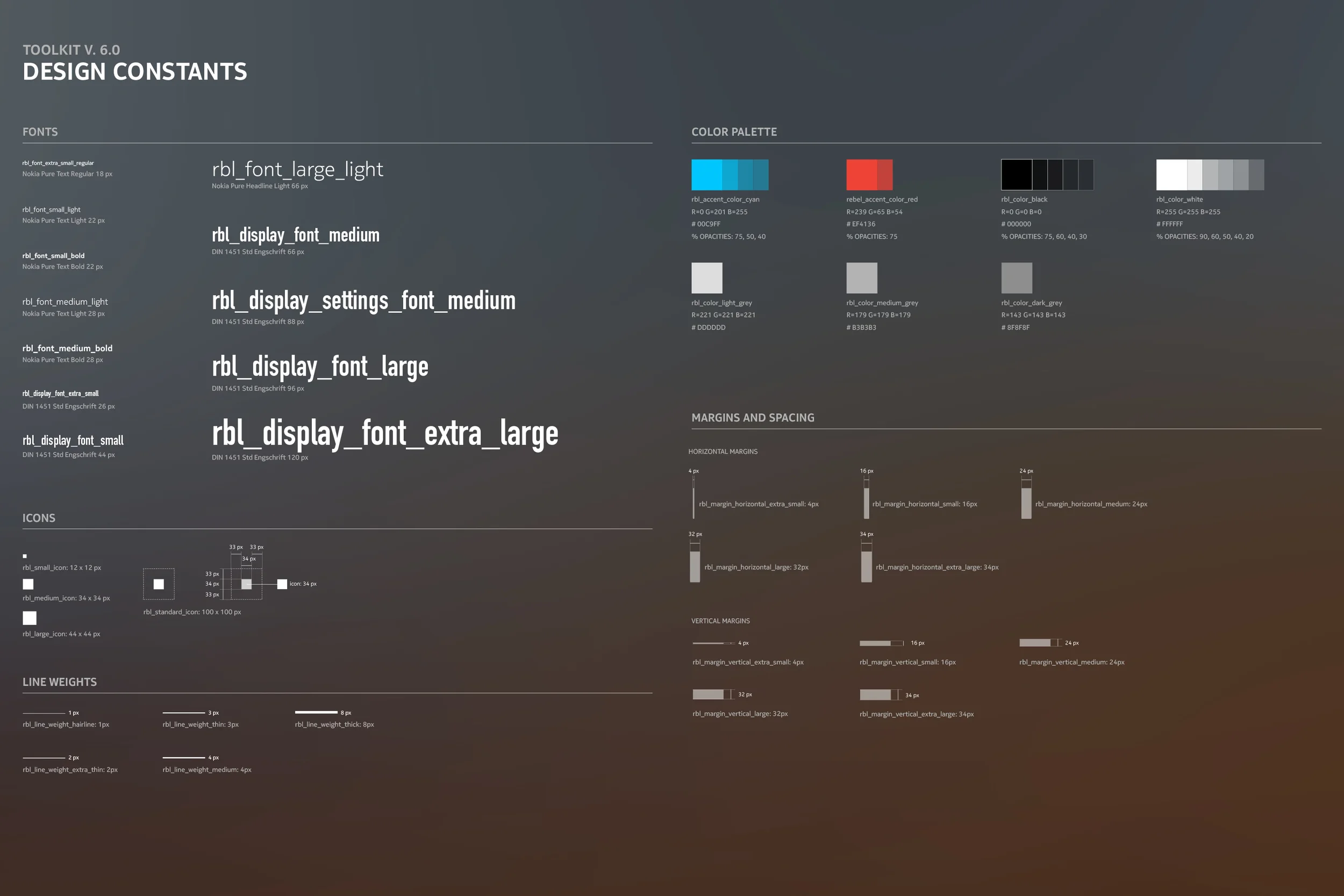   TOOLKIT FOR A CONNECTED DEVICE   OVERVIEW_ Design constants, layouts and grids,&nbsp;specifications&nbsp;and and visual assets created&nbsp;for designers and engineers.  DESIGN_ Pixel-perfect elements&nbsp;designed to optimize&nbsp;small screen&nbs