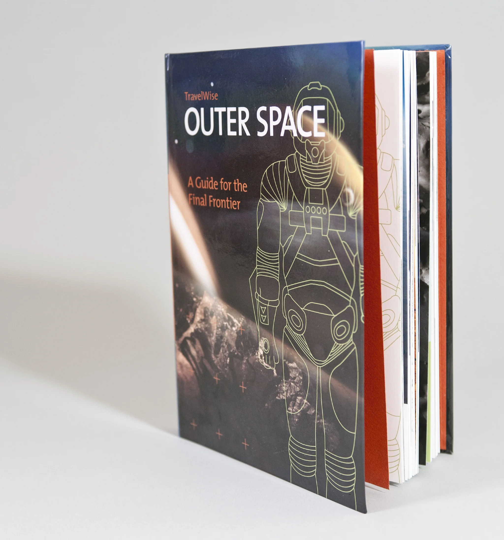    TRAVELWISE OUTERSPACE     OVERVIEW_  A mock&nbsp;space tourism guidebook.   DESIGN_ This travel guide provides information on the various ways one can travel throughout the solar system, the activities available while on the trip, and the precauti