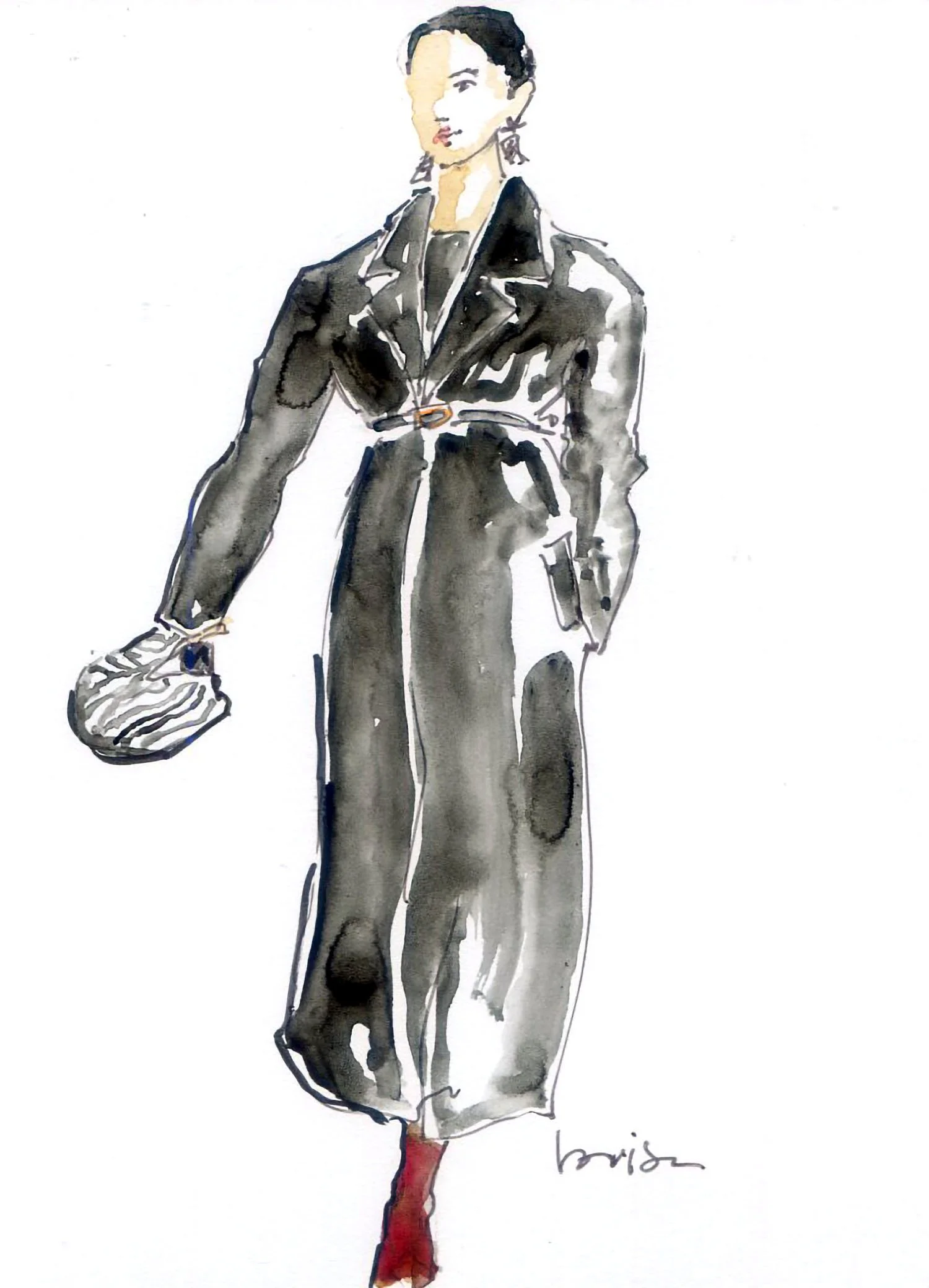 Watercolor fashion illustration, street style 2025