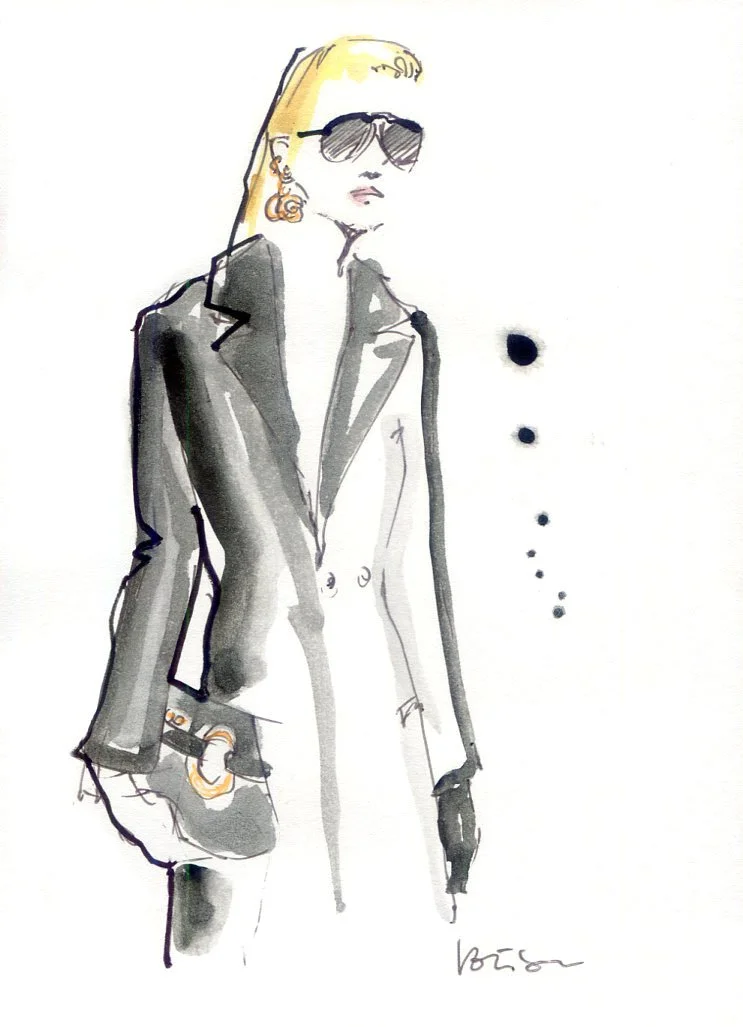 Black leather and aviators fashion sketch.