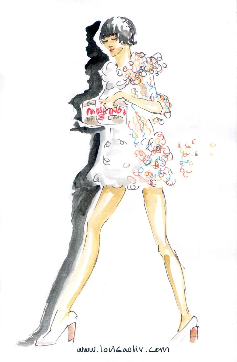 Moschino handbag street style fashion illustration.