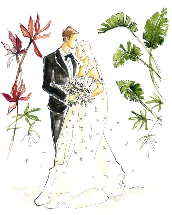 Tropical Wedding Bride and Groom wedding illustration 