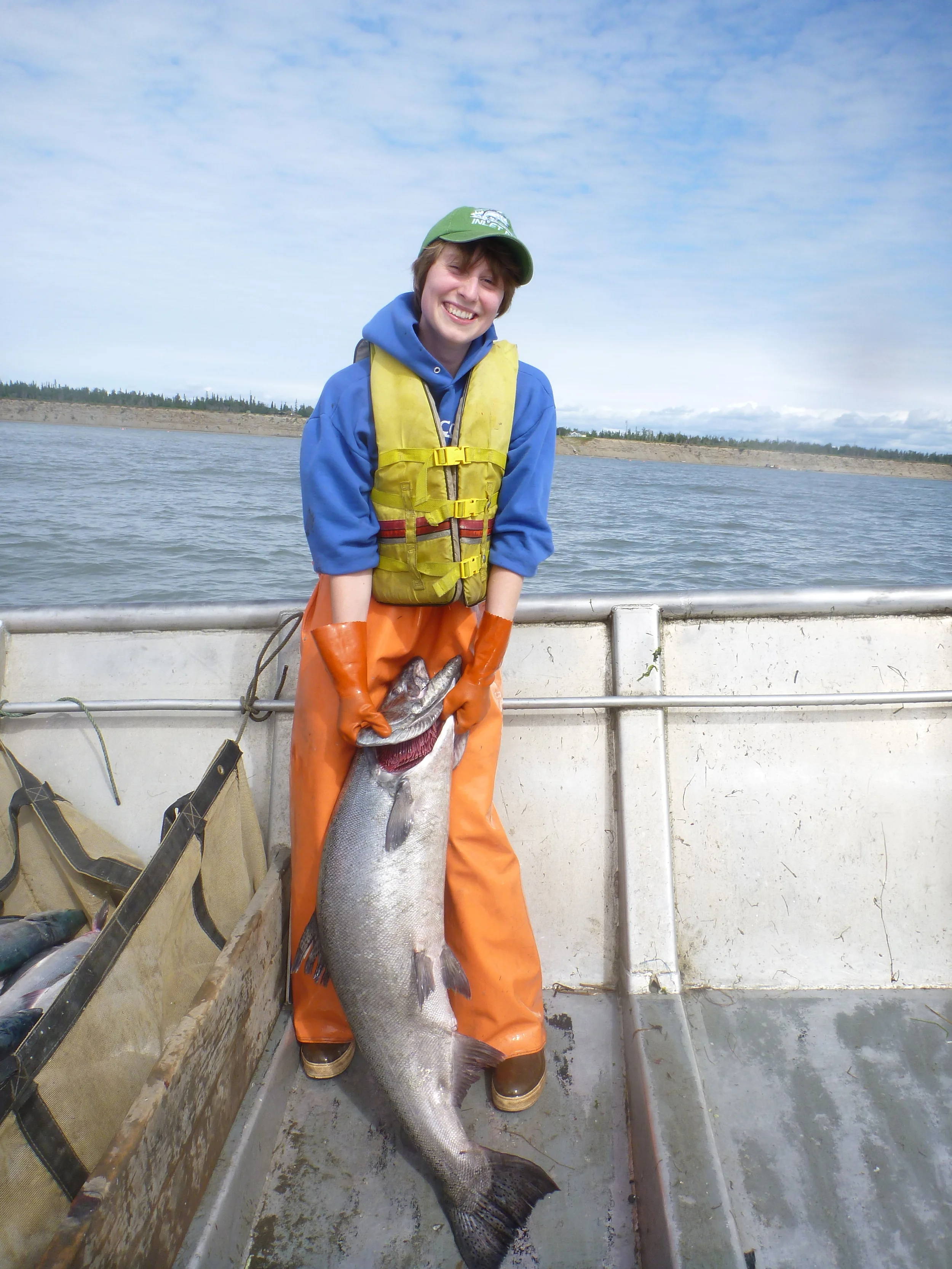 Hannah Harrison, my collaborator on much of this work, with a king salmon caught at her uncle's set-net site.