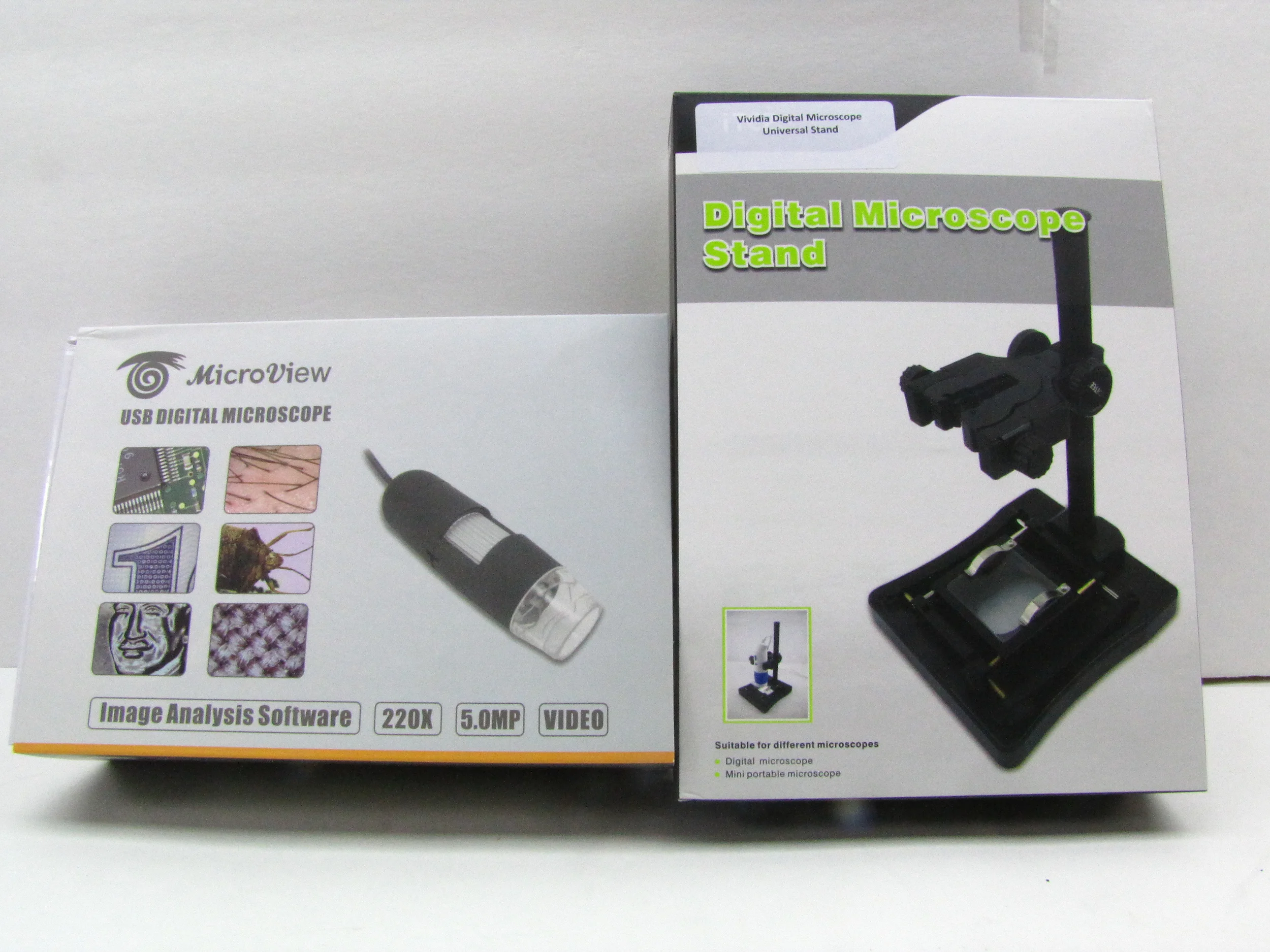 ORDERUSB Microscope - 5MP interpolated 220x magnification / 8 LEDsPRODUCT ID: 636 $79.95http://www.adafruit.com/product/636Vividia Digital Microscope Universal Stand with X-Y Base and Built in LED Backlight $ 39.98  http://www.oasisscientific.…