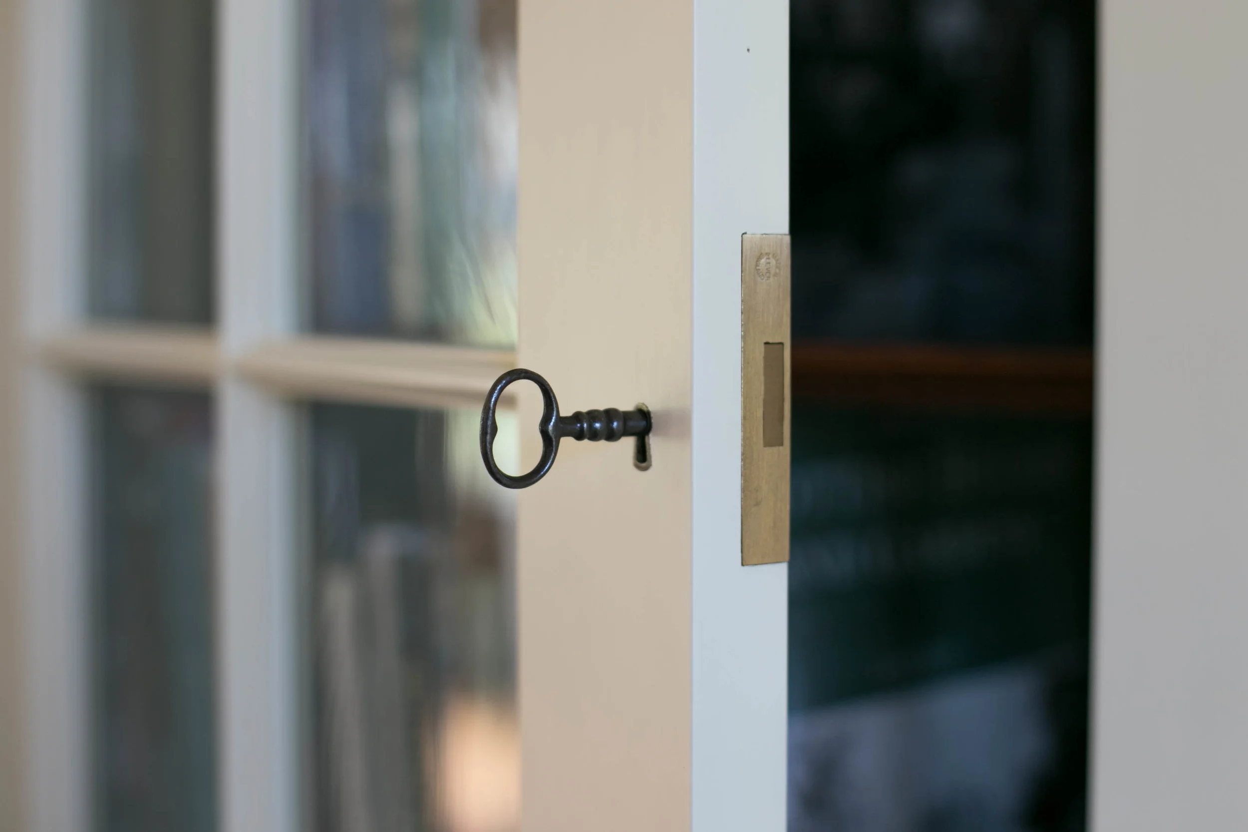 Half mortice brass cabinet lock with custom antique reproduction key