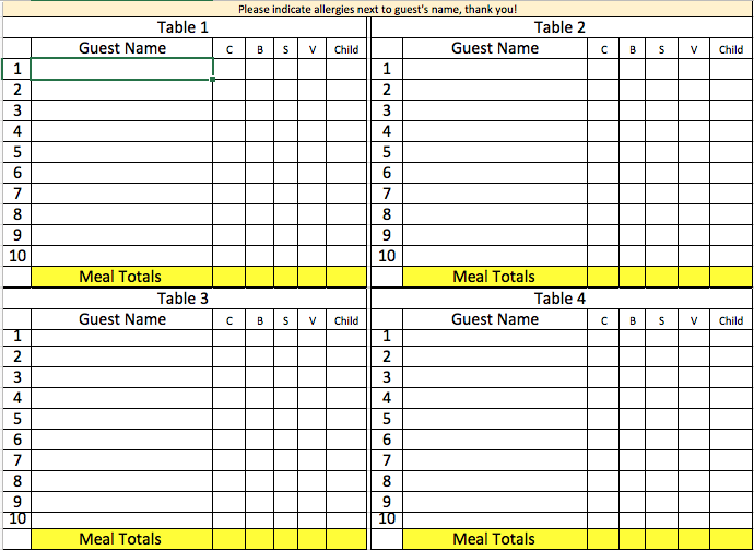 The seating chart template we ask couples to fill out