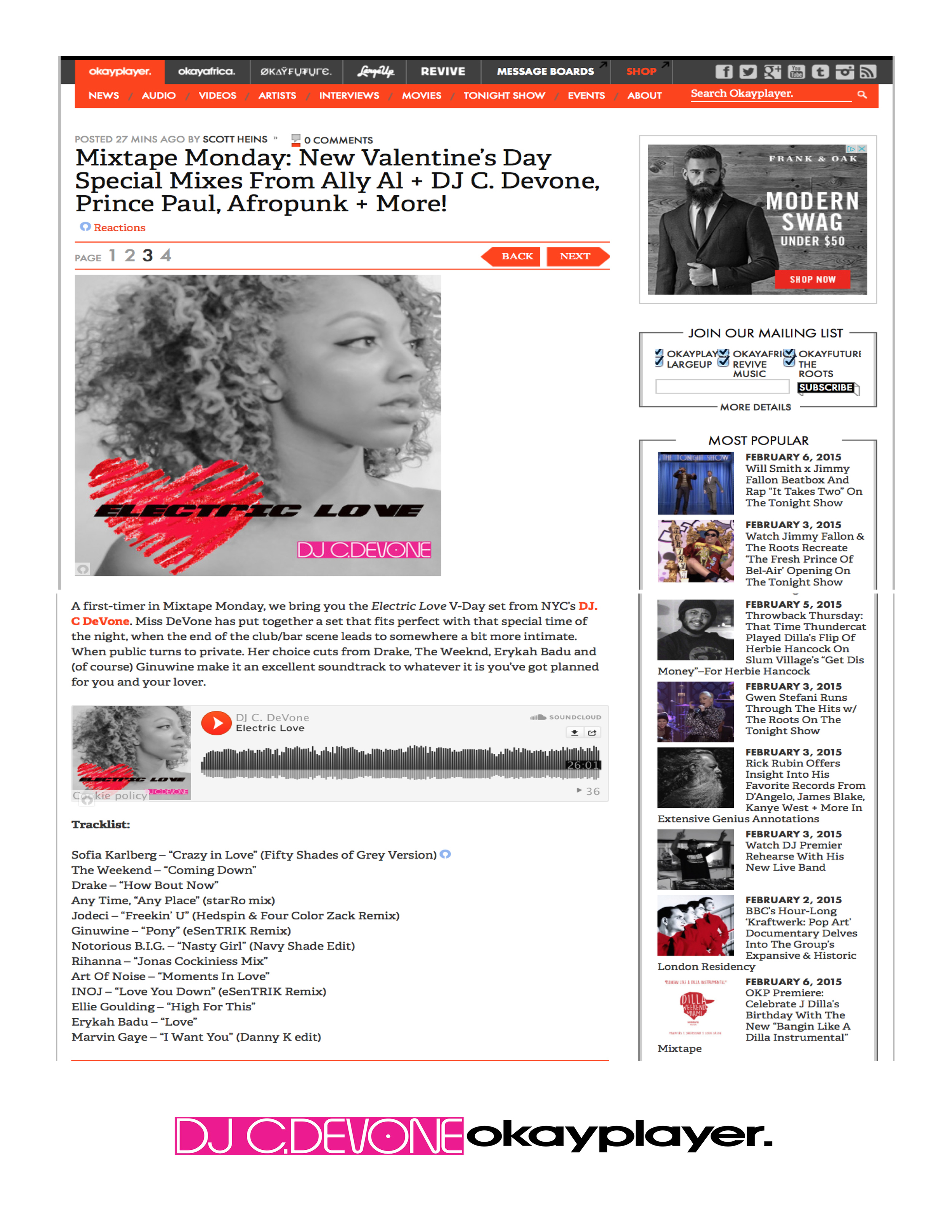 DJ C. DeVone's Valentine's Day Mix, Electric Love, Featured on Okayplayer.com