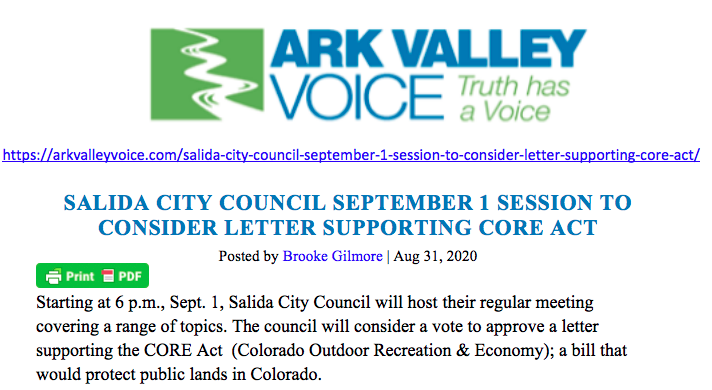 Salida City Council Review CORE Act Letter