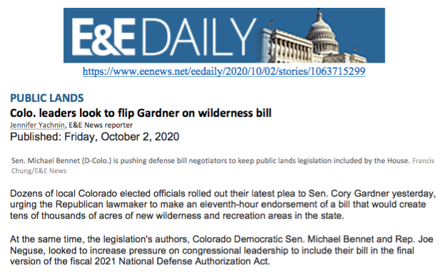 111 Colorado Local Elected Officials Call on Senator Gardner to Act on CORE Act