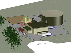 An artist’s rendering of the proposed food-scrap digester facility at Quonset Business Park. Food waste will generate up 500 kilowatts of electricity. (NEO Energy LLC)