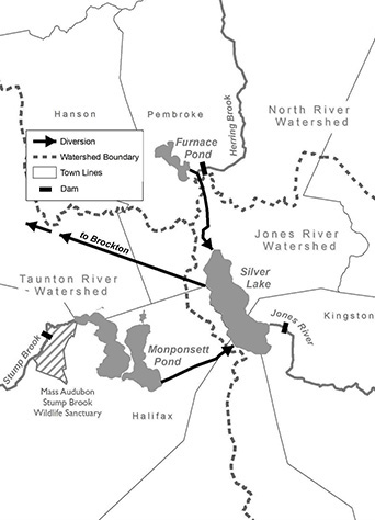 Opponents of the proposed natural-gas power plant in Brockton are concerned the millions of gallons needed daily to cool the facility will impact three already-stressed watersheds. (JRWA)