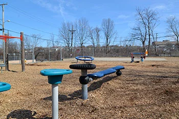 A playground used by charter-school students is right across the street from the former Tidewater Street gasification plant. (Joanna Detz/ecoRI News photos)
