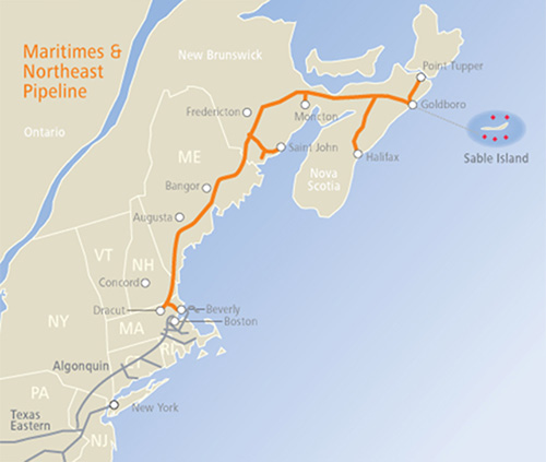 The owner of the Maritimes & Northeast Pipeline has already applied to reverse the direction of the pipeline flow to reach Nova Scotia. (Spectra Energy)