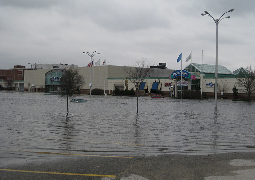 The floods of March 2010 severely damaged the Warwick Mall, but the shopping center reopened in mid-May without having addressed any future climate-change impacts. (NOAA)
