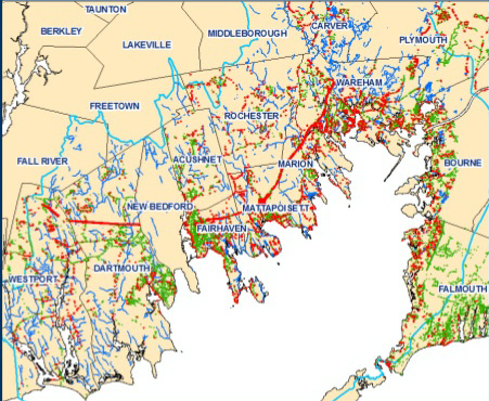 Shellfish bed and beach closures around Buzzards Bay are often caused by stormwater discharges. (Buzzards Bay National Estuary Program)