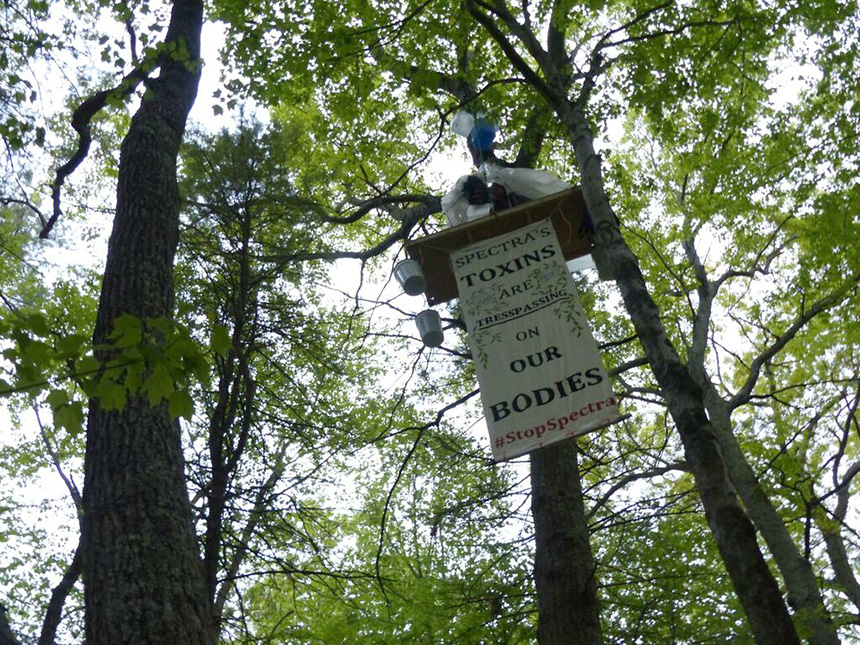 Warren, R.I., resident Sherrie Anne Andre recently launched a tree-sit to prevent the expansion of natural-gas infrastructure and pipeline. (FANG)