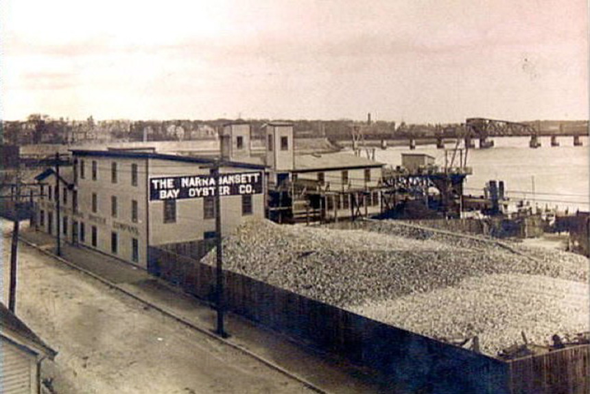 Providence once had a thriving oyster industry. Shell piles at The Narragansett Bay Oyster Co., 85 Gano St. (Providence Public Library)