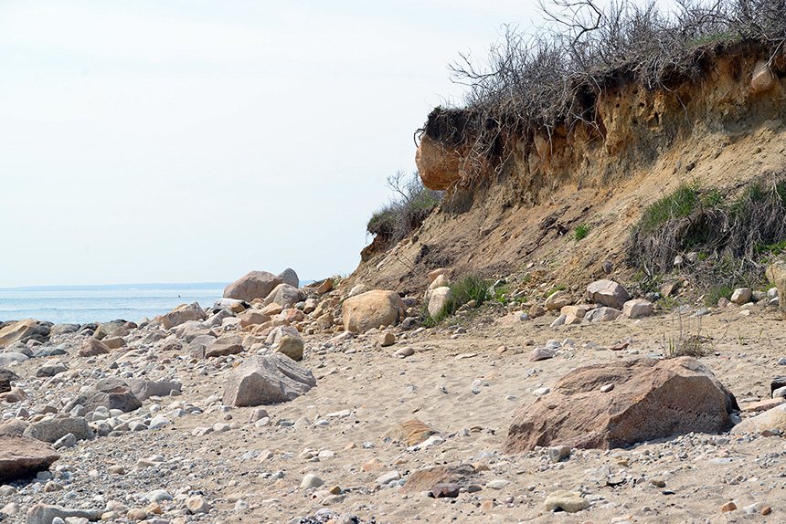 Erosion is a natural occurrence at Napatree Point, a sandbar in Westerly, R.I., whose shoreline is worked upon daily by ocean waves. (Joanna Detz/ecoRI News)