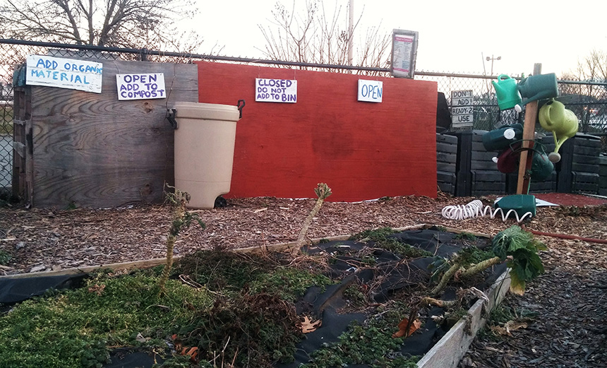 Rogue composting operations like this one at a Providence community garden could come out of the shadows if proposed changes to Rhode Island’s composting regulations are implemented. (Kevin Proft/ecoRI News)