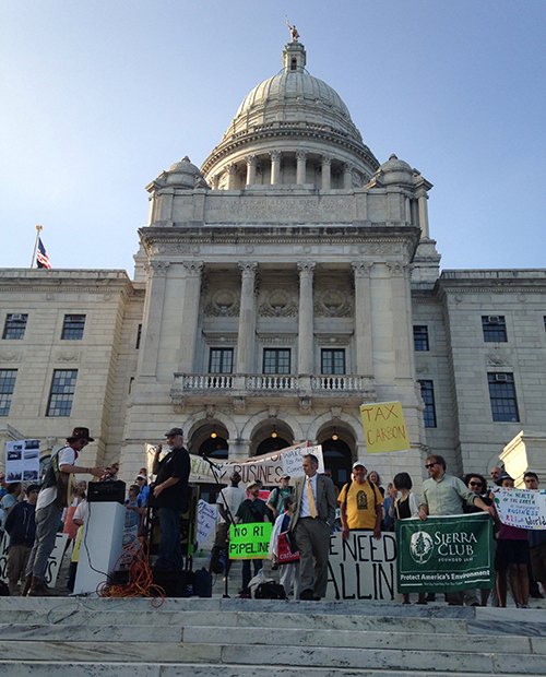 Last spring, the local chapter of the Sierra Club held a rally at the Statehouse to stress the importance of environmentalism and social justice. (ecoRI News)
